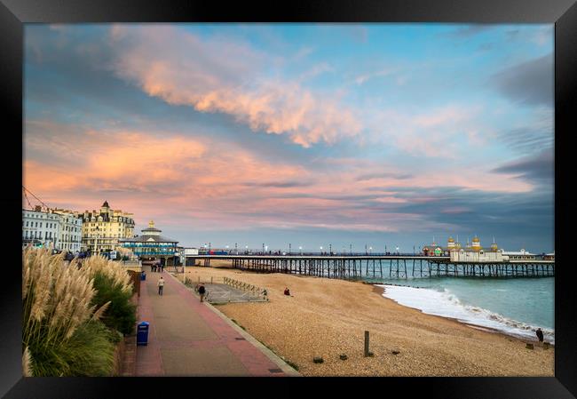 Eastbourne Pier at sunset Framed Print by Sebastien Greber