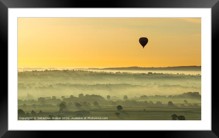 Hot Air Balloon Landscape at Sunrise Framed Mounted Print by Sebastien Greber