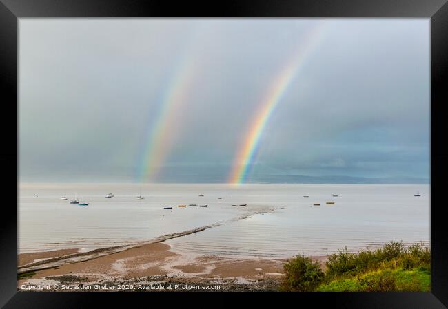 Dee Estuary Double Rainbow  Framed Print by Sebastien Greber