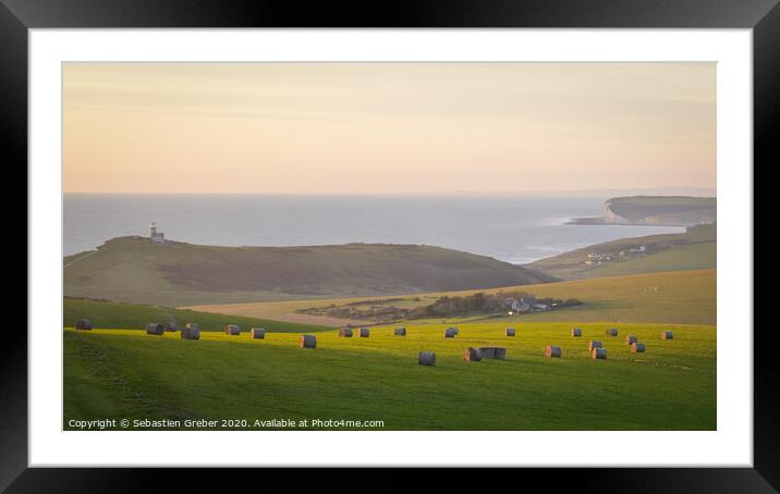 Sunset over the fields at Beachy Head Framed Mounted Print by Sebastien Greber