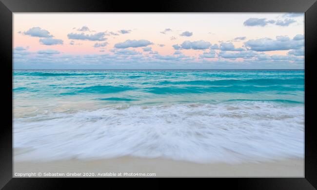 Cancun Beach Sunset Framed Print by Sebastien Greber