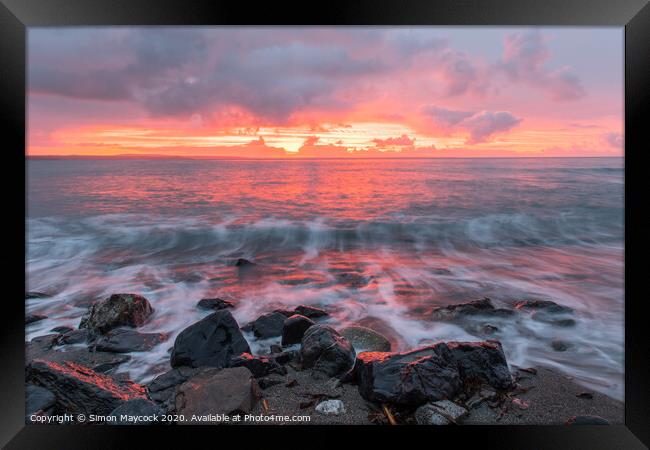 Mousehole coast sunrise Framed Print by Simon Maycock