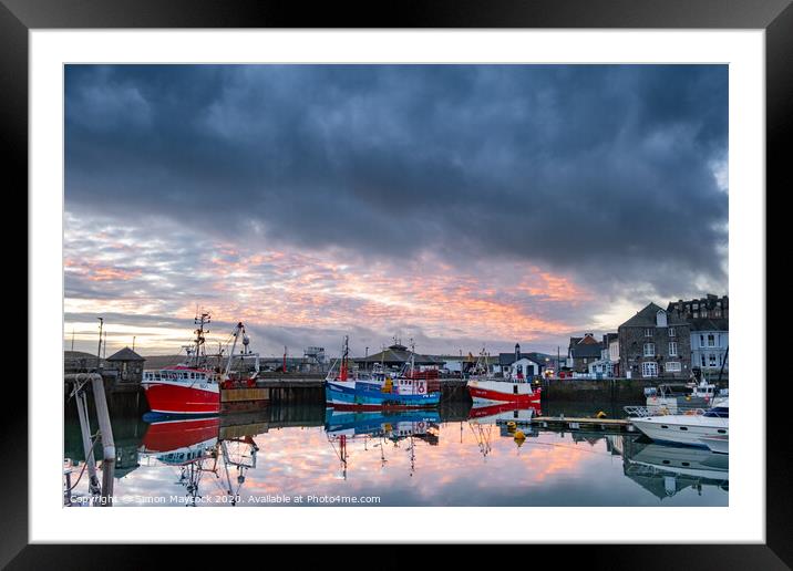 Stormy Padstow Harbour sunrise Framed Mounted Print by Simon Maycock