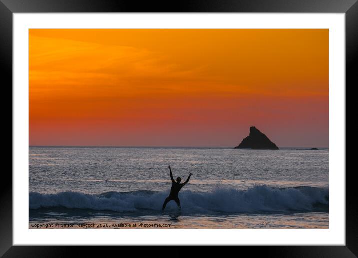 Sunset surfer #3 Framed Mounted Print by Simon Maycock
