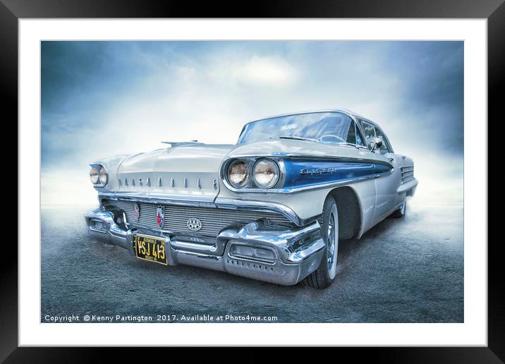 The blue and white Oldsmobile Framed Mounted Print by Kenny Partington