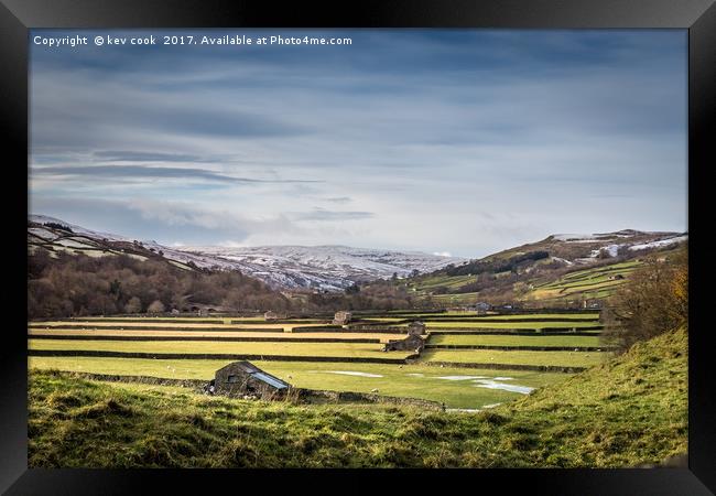 Gunnerside in the snow Framed Print by kevin cook