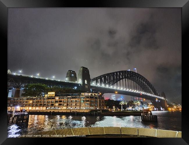 Sydney Harbour Bridge in storm Framed Print by Lloyd Harris