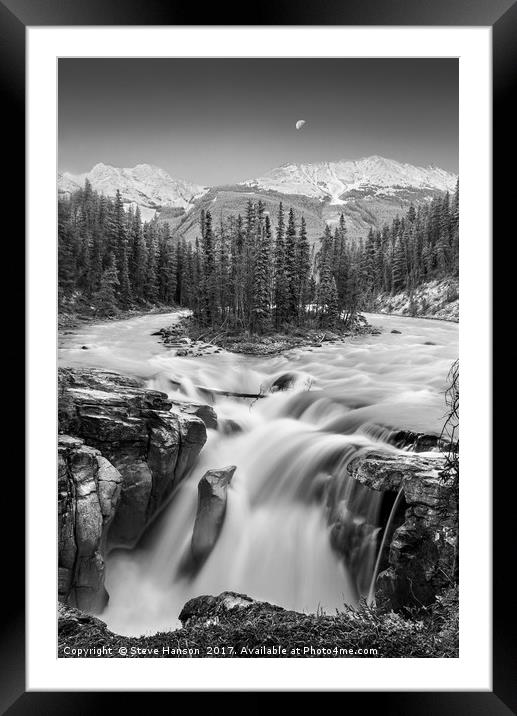 Moon over Sunwapta Falls Framed Mounted Print by Steve Hanson