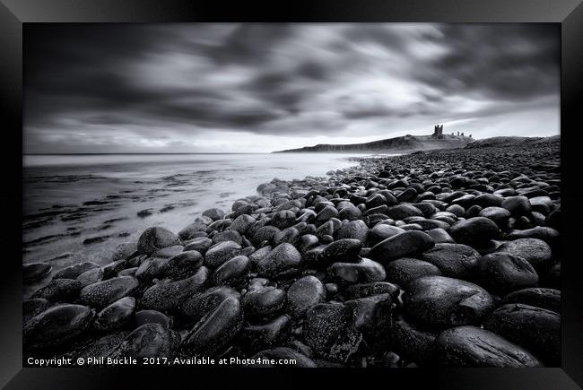 Dunstanburgh Boulders Black and White Framed Print by Phil Buckle