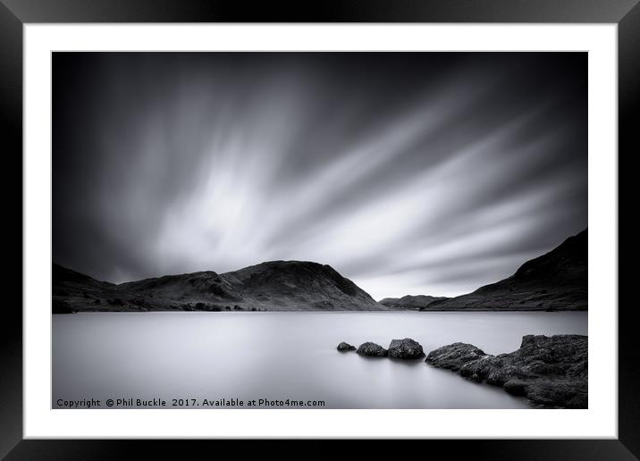 Crummock Water Black and White Framed Mounted Print by Phil Buckle