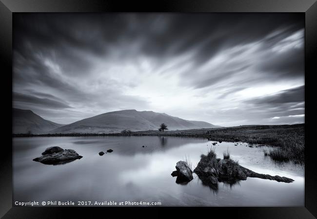 Tewet Tarn Black and White Framed Print by Phil Buckle