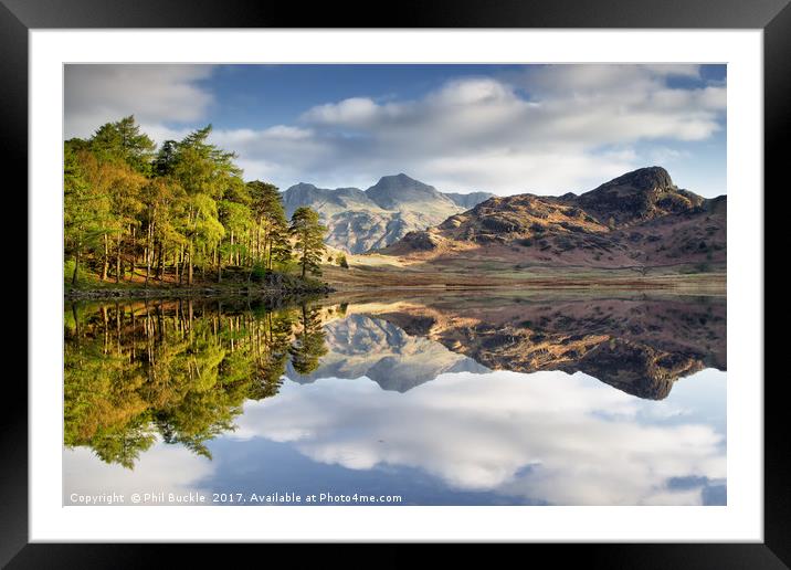 The Langdale Pikes Reflecting Framed Mounted Print by Phil Buckle