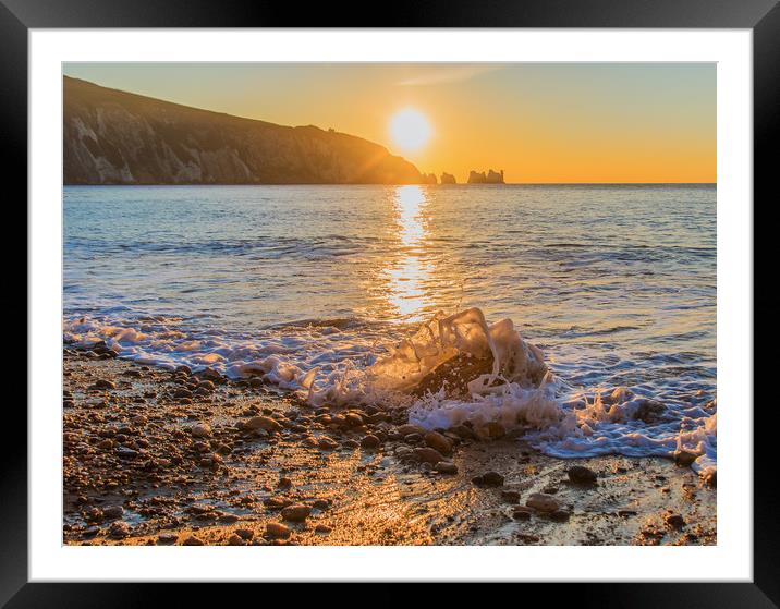 Winter sun setting at Alum Bay Framed Mounted Print by Alf Damp