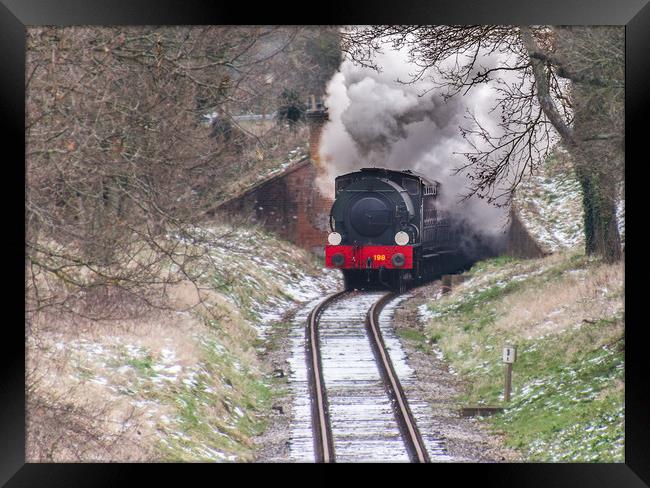 Steaming in the snow Framed Print by Alf Damp