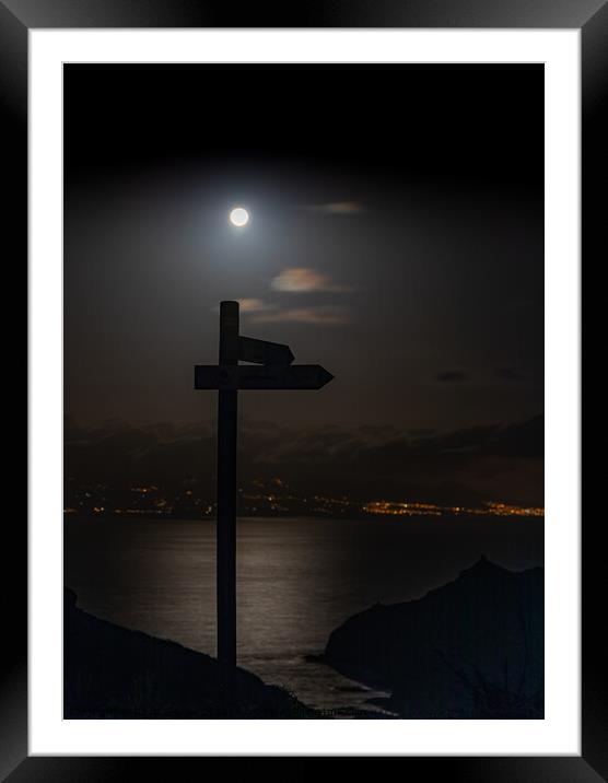 Signpost by moonlight Framed Mounted Print by David O'Brien