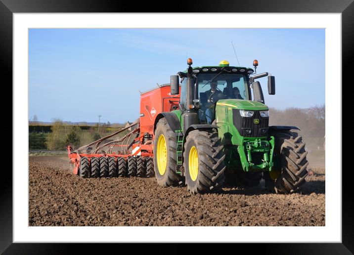 John Deere 6250r with Kuhn Espro Drill Framed Mounted Print by Alan Barnes