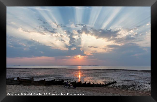 Crepuscular Rays over Whitstable Beach Framed Print by Kentish Dweller