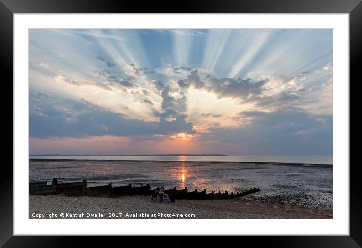 Crepuscular Rays over Whitstable Beach Framed Mounted Print by Kentish Dweller