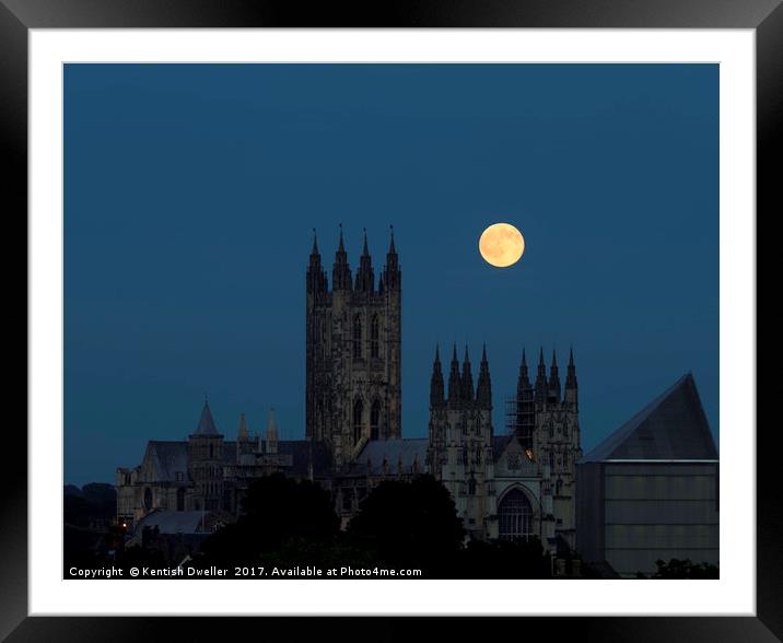 Strawberry Moon over Canterbury Cathedral Framed Mounted Print by Kentish Dweller