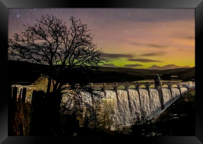 Aurora over Craig Goch Dam, Elan Valley Framed Print by Sorcha Lewis