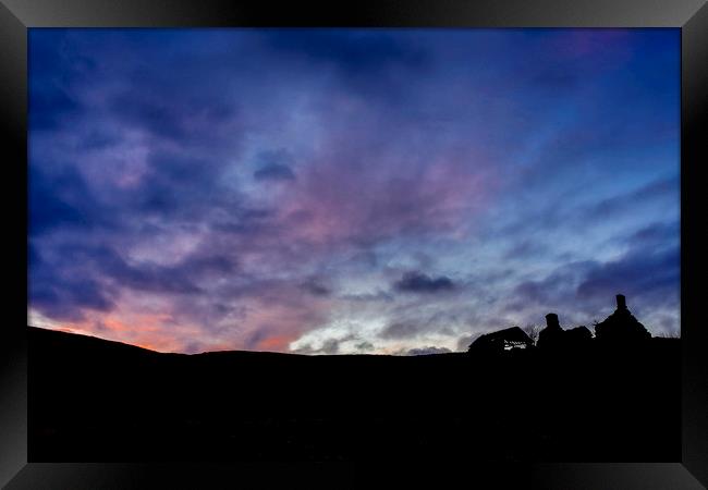 Lluest Aberceithon as the sun sets, Elan Valley Framed Print by Sorcha Lewis