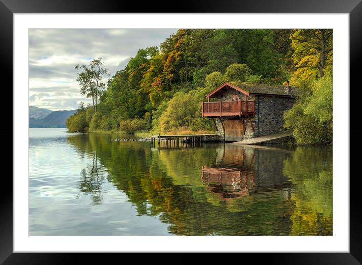 Pooley Bridge Boat House on Ullwater Framed Mounted Print by John Hall