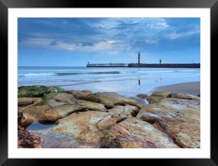 Whitby pier from the North Beach Framed Mounted Print by John Hall