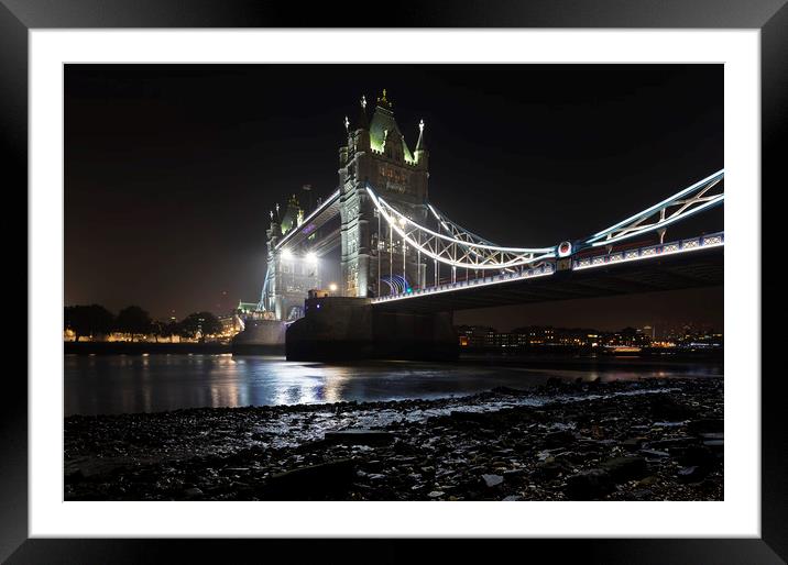 Tower Bridge, London at night Framed Mounted Print by John Hall