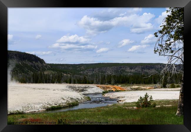 Firehole River And Thermal Geyser Runoff Framed Print by Christiane Schulze