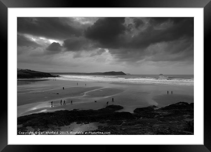 Stormy Polzeath in Cornwall, England. Framed Mounted Print by Carl Whitfield