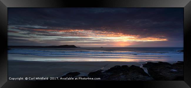 Sundown at Polzeath Panoramic. Framed Print by Carl Whitfield