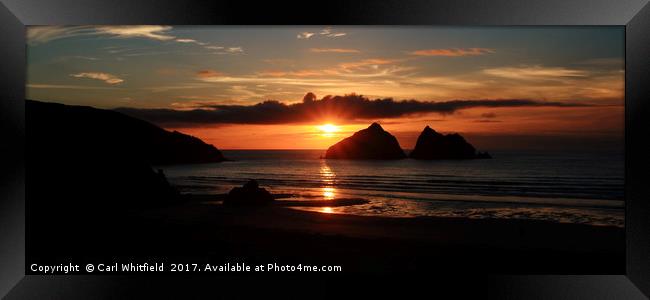 Sunset at Holywell Bay Panoramic Framed Print by Carl Whitfield