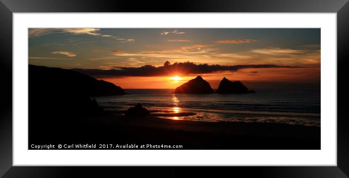 Sunset at Holywell Bay Panoramic Framed Mounted Print by Carl Whitfield