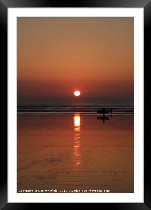 Sunset Surfer at Westward Ho! Framed Mounted Print by Carl Whitfield
