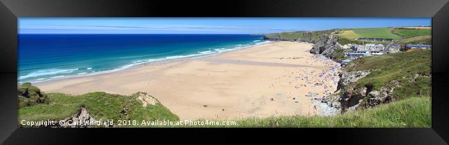 Watergate Bay in Cornwall, Panoramic. Framed Print by Carl Whitfield