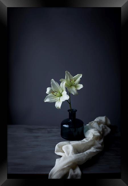 Lillies in a vase Framed Print by Denitsa Karan