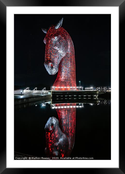 Majestic Red Kelpie Statue at Night Framed Mounted Print by Mathew Rooney