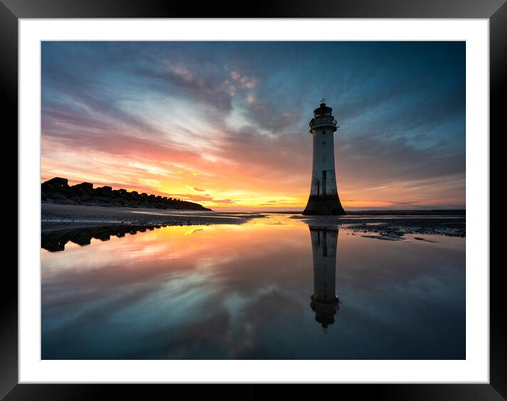 New Brighton's Perch Rock Lighthouse Sunset Reflection  Framed Mounted Print by Andrew George