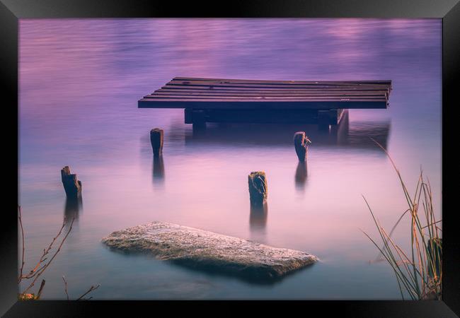 A Wooden Fishing Pontoon at sunset  Framed Print by Andrew George