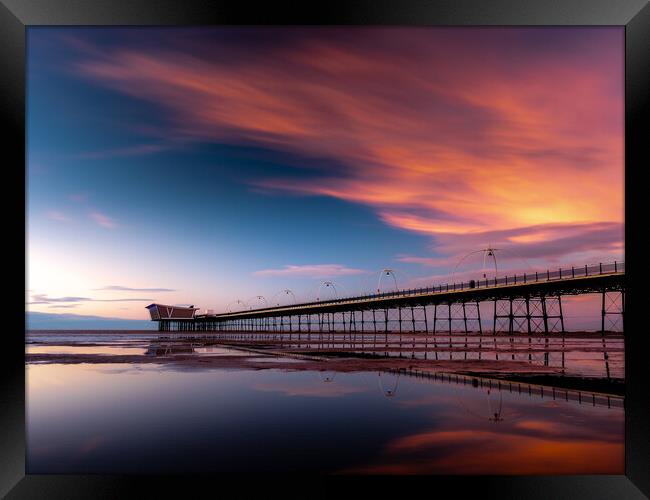 Southport Pier Fiery Sunset Framed Print by Andrew George
