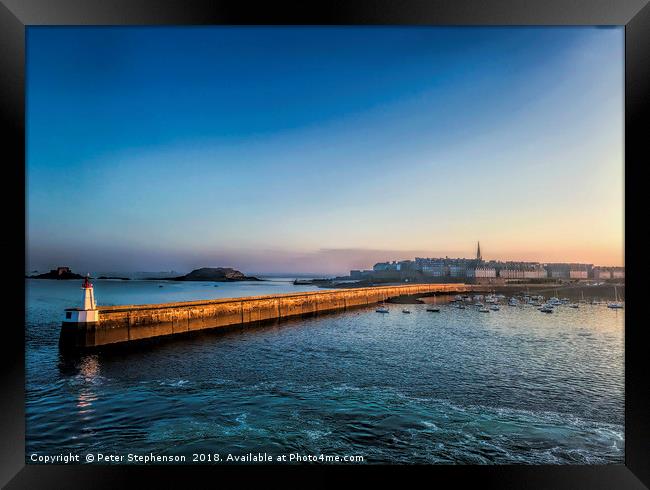 St Malo Lighthouse and Town at Dawn Framed Print by Peter Stephenson