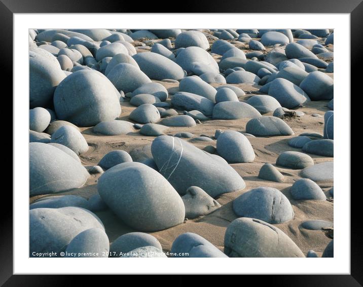 Westward Ho! beach with rocks Framed Mounted Print by Lucy Prentice