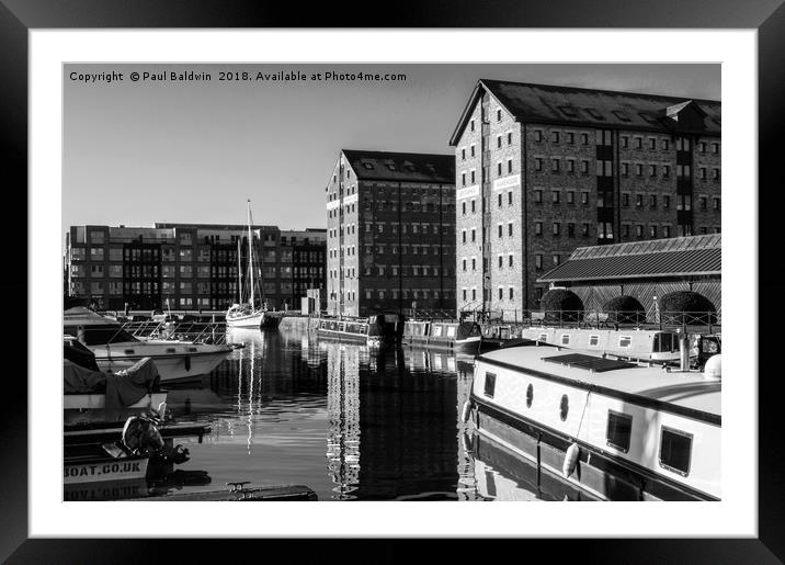 Black and White Reflections at Gloucester Docks Framed Mounted Print by Paul Baldwin