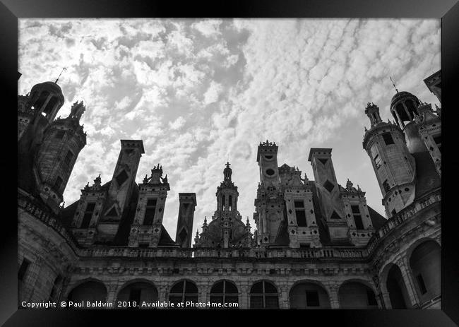 Chateau de Chambord in black and white Framed Print by Paul Baldwin