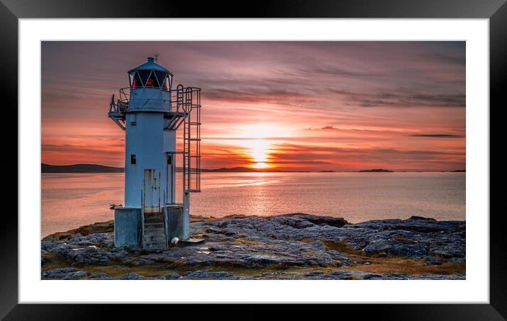 Rhue Lighthouse at Sunset Framed Mounted Print by John Frid