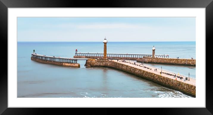 Whitby Piers Framed Mounted Print by John Frid