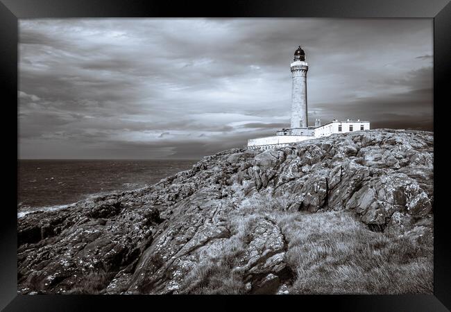 Ardnamurchan Lighthouse in Mono Framed Print by John Frid