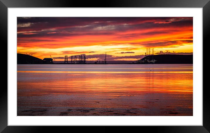 Cromarty Firth Rigs at Sunrise Framed Mounted Print by John Frid