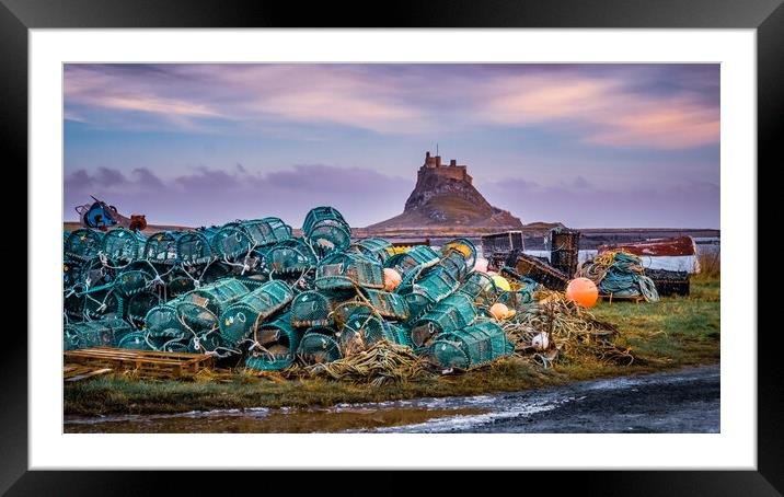 Lindisfarne Castle and Fishing Creels Framed Mounted Print by John Frid