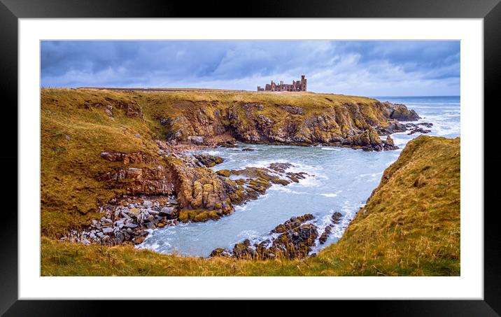 Slains Castle Panorama - Cruden Bay Framed Mounted Print by John Frid
